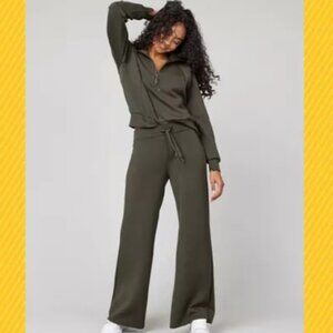 NWT Spanx Air Essentials Half Zip & Wide Leg Pant Set Dark Palm Sz XL